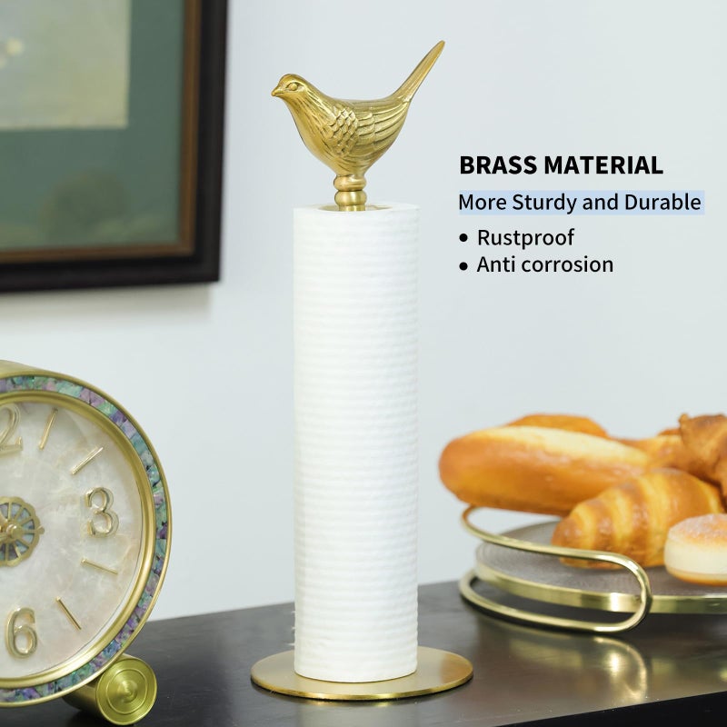 YACSNBF Luxurious Gold Paper Towel Holder Countertop, Brass Paper Towel Holder for Kitchen, Unique Gold Bird Decor - Sturdy, Durable, and Elegant Home Decor for Kitchen - Image 3