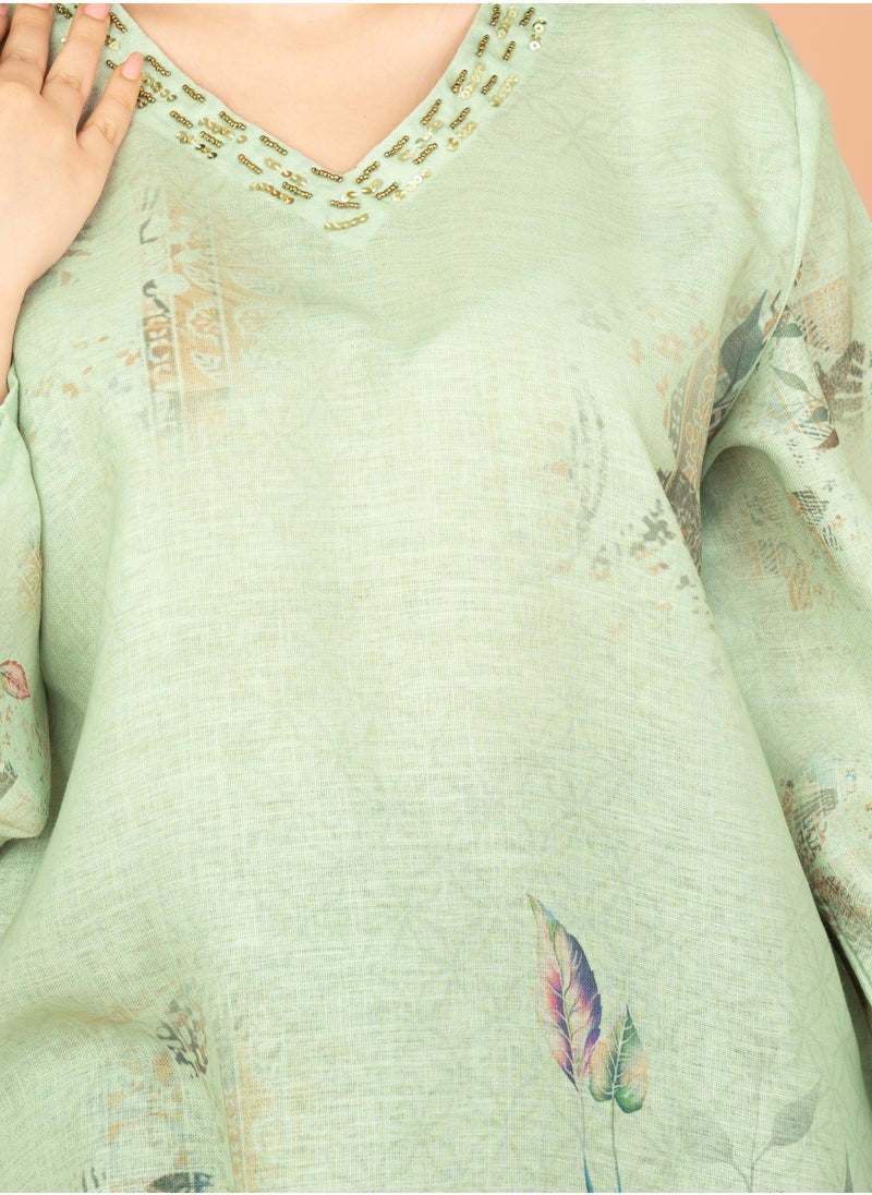 IKKXA Graceful Floral Highlight Jalabiya IN1849 Green  - Image 2