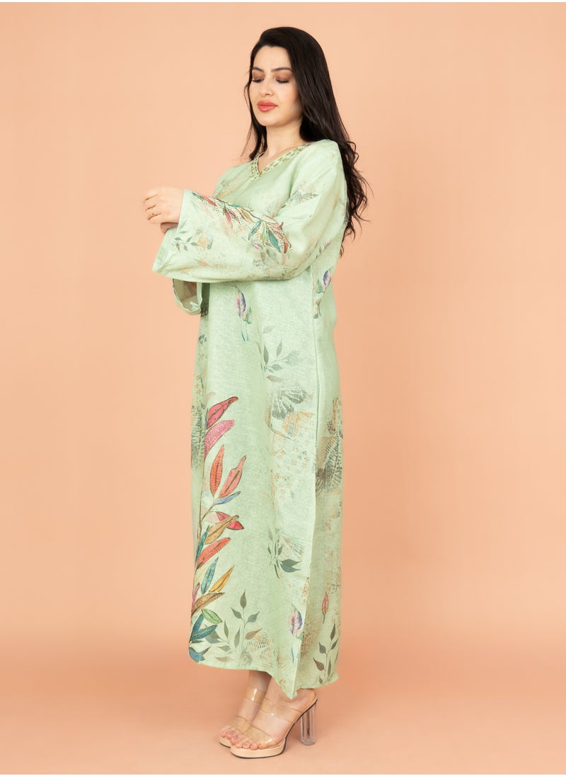 IKKXA Graceful Floral Highlight Jalabiya IN1849 Green  - Image 3