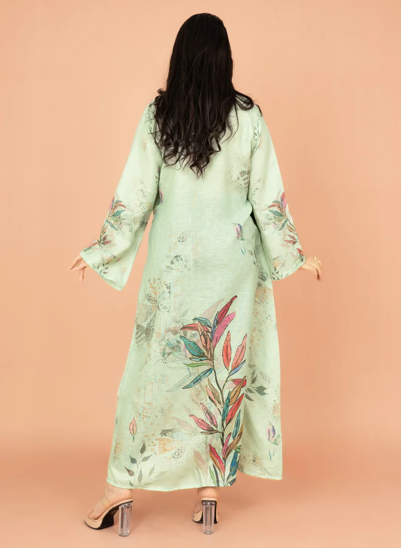 IKKXA Graceful Floral Highlight Jalabiya IN1849 Green