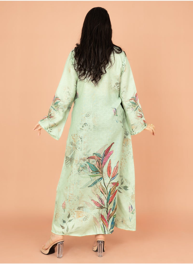 IKKXA Graceful Floral Highlight Jalabiya IN1849 Green  - Image 4