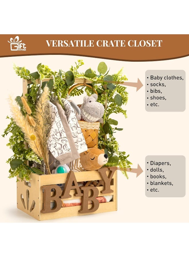 GiftAmaz Wooden Baby Shower Crate Closet, Baby Storage Crate with Handle, Basket for Baby Shower Gifts, Welcome Gift Basket for Newborn Boys Girls, Pregnancy Gifts for New Parents - Image 4
