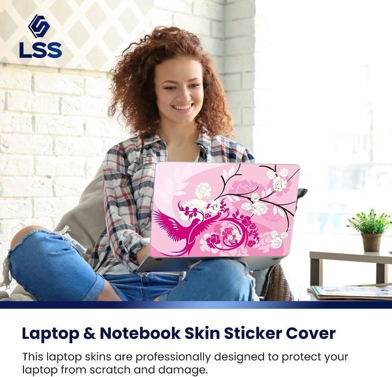 إل أس أس غطاء جلد لابتوب 15 15.6 مع نقش طيور وردية وزهور ملونة لـ HP وDell وLenovo وApple وAsus وAcer وCompaq - يناسب 13.3 و14 و15.6 و16 بوصة (وسادتان للمعصم مجانًا) - Image 5