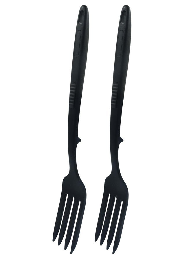 Hitefu شوكتان مرنتان من السيليكون من هيتفو للطبخ، شوكة طبخ مقاومة للحرارة بطول 11.8 بوصة، شوكة مطبخ غير لاصقة لمكونات خلط السباغيتي، وهرس الطعام وخفق البيض (أسود) - Image 1