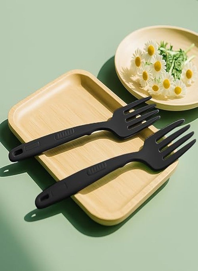 Hitefu شوكتان مرنتان من السيليكون من هيتفو للطبخ، شوكة طبخ مقاومة للحرارة بطول 11.8 بوصة، شوكة مطبخ غير لاصقة لمكونات خلط السباغيتي، وهرس الطعام وخفق البيض (أسود) - Image 3