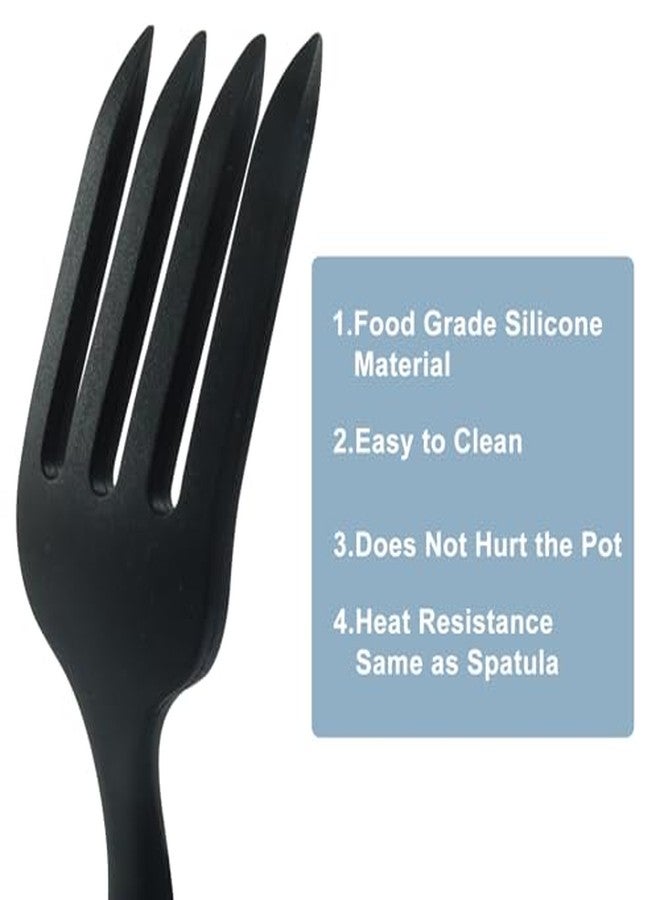 Hitefu شوكتان مرنتان من السيليكون من هيتفو للطبخ، شوكة طبخ مقاومة للحرارة بطول 11.8 بوصة، شوكة مطبخ غير لاصقة لمكونات خلط السباغيتي، وهرس الطعام وخفق البيض (أسود) - Image 5