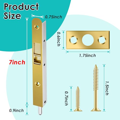 Ceoighe 2 Pack 7 Inch Flush Bolt for Double Door, Heavy Duty Chrome Plating Flush Latch Bolts, French Lock for Opening and Composite Wood Double Dummy Door (Copper Plating Color) - Image 5
