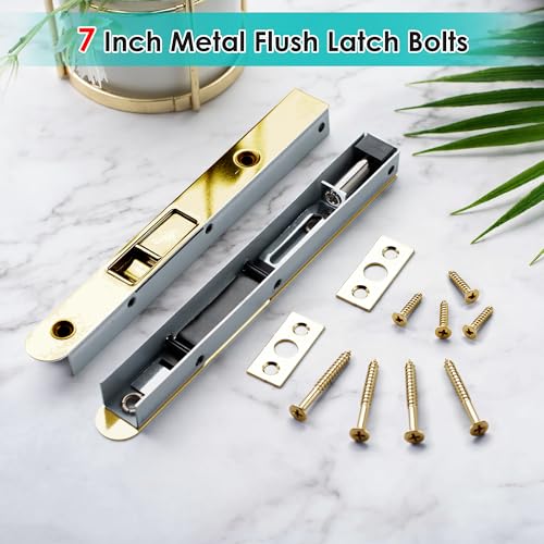 Ceoighe 2 Pack 7 Inch Flush Bolt for Double Door, Heavy Duty Chrome Plating Flush Latch Bolts, French Lock for Opening and Composite Wood Double Dummy Door (Copper Plating Color) - Image 4