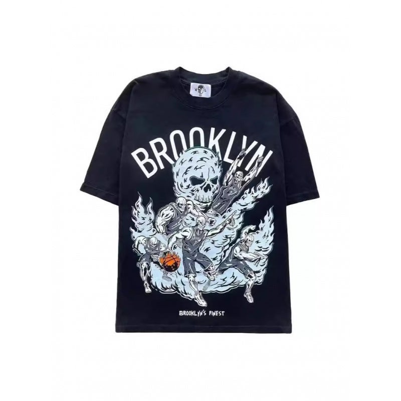 Spring New Retro Hip-Hop Basketball Print Casual T-Shirt, Trendy Versatile Short-Sleeve Top For Men And Women - Image 4