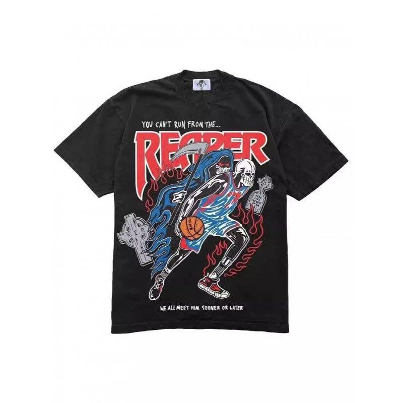Spring New Retro Hip-Hop Basketball Print Casual T-Shirt, Trendy Versatile Short-Sleeve Top For Men And Women - Image 3