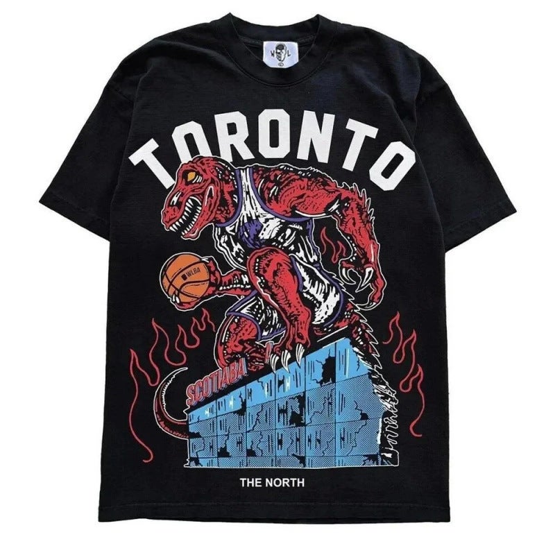 Spring New Retro Hip-Hop Basketball Print Casual T-Shirt, Trendy Versatile Short-Sleeve Top For Men And Women - Image 1