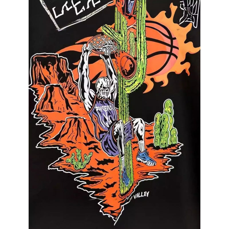 Spring New Retro Hip-Hop Basketball Print Casual T-Shirt, Trendy Versatile Short-Sleeve Top For Men And Women - Image 5