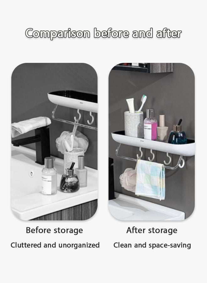 Shower Caddies with Towel Holder, No Drilling Storage Organizer, Drainage Design,  Space Saver Utility Shelf with Hook, Multi Purpose Rack for Kitchen Bathroom and Living Room, Grey  - Image 3