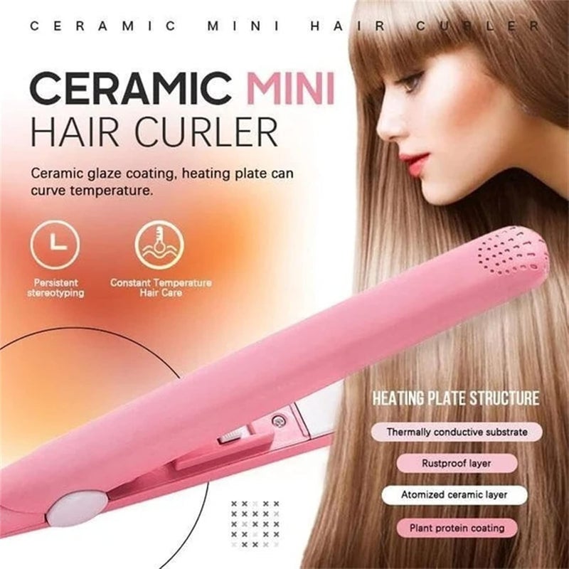 werdeny Ceramic Mini Hair Curler for Short Hair, Mini Hair Curler, Werdeny Mini Hair Curler, 2 in 1 Mini Ceramic Curler and Hair Straightener (Yellow) - Image 2