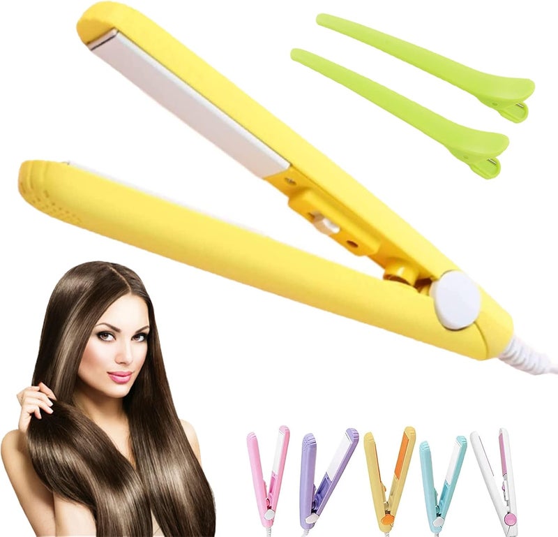 werdeny Ceramic Mini Hair Curler for Short Hair, Mini Hair Curler, Werdeny Mini Hair Curler, 2 in 1 Mini Ceramic Curler and Hair Straightener (Yellow) - Image 1