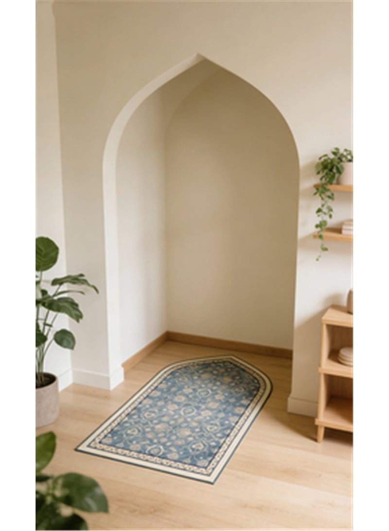 Prayer Blanket, Islamic Prayer Rug Pilgrimage Blanket, Retro Printed Pattern Kneeling Mat, Portable Pointed-Corner Prayer Rug for Ramadan Household Eid Al-Fitr Ramadan Gift Mother's Day Gift, 70*120cm, Blue - Image 3
