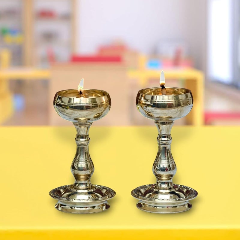 Denique Brass Udupi Nanda Bowl Long Table Diya Akand Jyoti Diya DeepakLamp Long Diyas for HomePooja Puja RoomPital Decoration DipakPack of 2 - Image 2