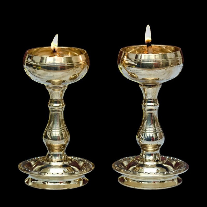 Denique Brass Udupi Nanda Bowl Long Table Diya Akand Jyoti Diya DeepakLamp Long Diyas for HomePooja Puja RoomPital Decoration DipakPack of 2 - Image 1