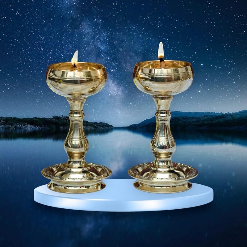 Denique Brass Udupi Nanda Bowl Long Table Diya Akand Jyoti Diya DeepakLamp Long Diyas for HomePooja Puja RoomPital Decoration DipakPack of 2 - Image 5