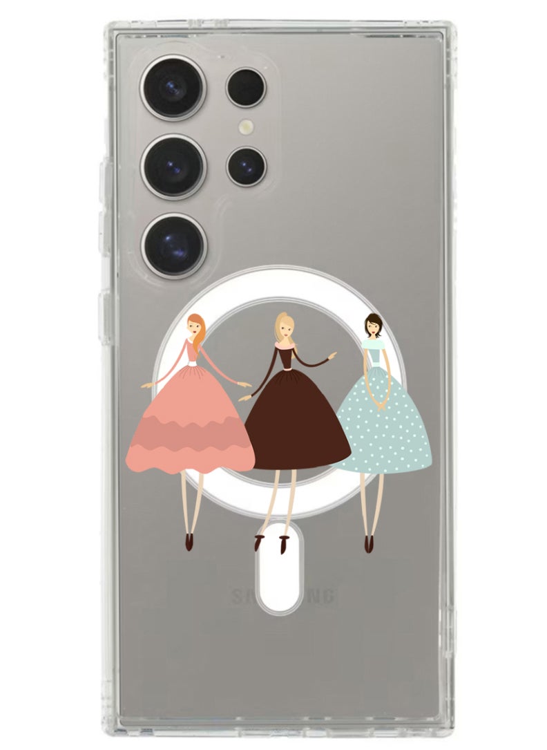 Theodor - Magnetic Case for Samsung Galaxy S24 Ultra 6.8-inch Compatible with MagSafe Wireless Charging, Shockproof Phone Bumper Cover Pretty Girls Illustration - Image 1