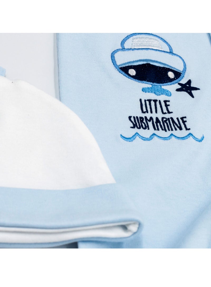 MOON 100% Cotton Sleepsuit, Hat And Bib 3pcs 3-6M Blue - Little Submarine - Image 4