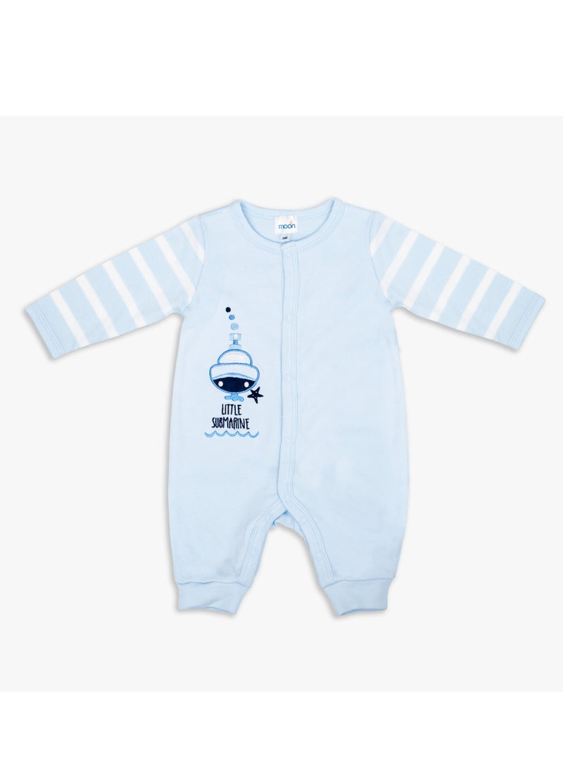 MOON 100% Cotton Sleepsuit, Hat And Bib 3pcs 3-6M Blue - Little Submarine - Image 2