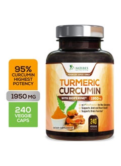 Nature's Nutrition Turmeric Curcumin Highest Potency 95% Standardized Curcuminoids 1950Mg With Bioperine- 240 Capsules 