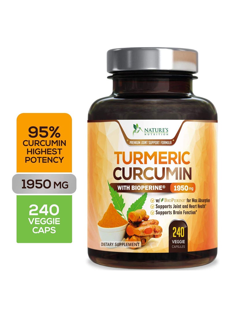 Nature's Nutrition - Turmeric Curcumin Highest Potency 95% Standardized Curcuminoids 1950Mg With Bioperine- 240 Capsules - Image 1