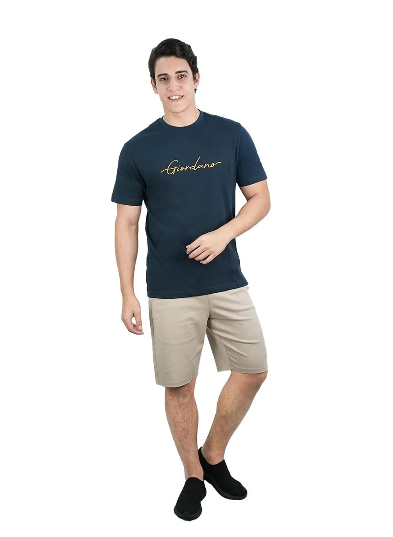 GIORDANO  Men's Slim Fit Cotton Signature Print Tee for Men | Best Price UAE