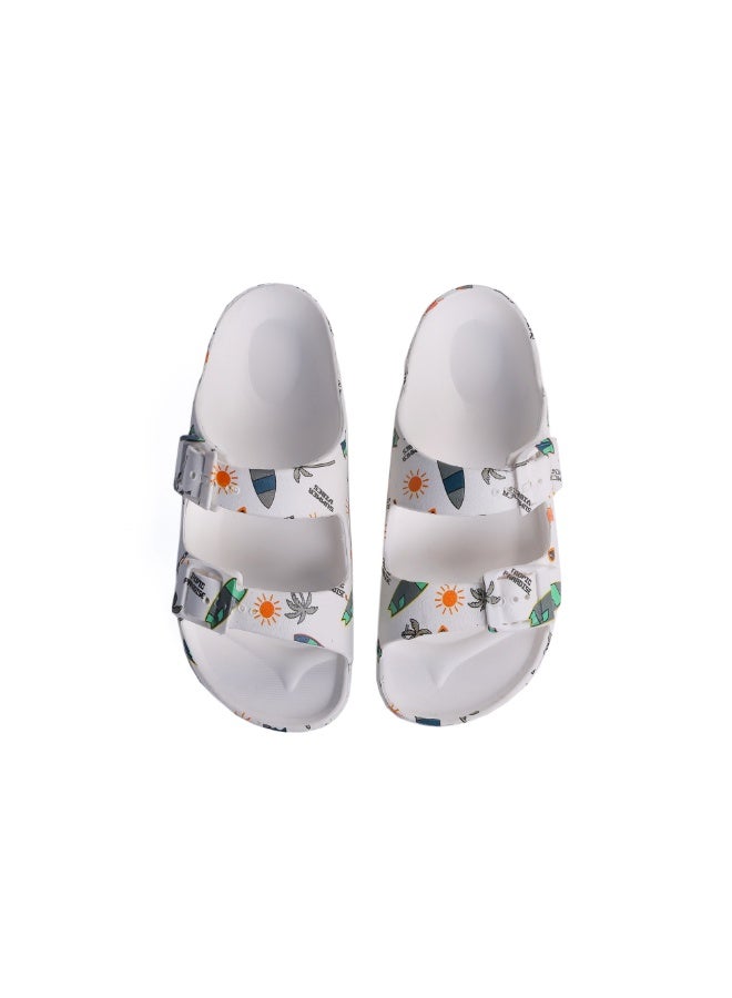 Onda Jet "PK5" Kids Double Buckle Sandal  Summer Print, Lightweight & Comfortable - White -  32