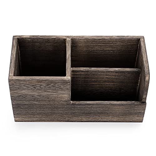 BTSKY Desk Pen Pencil Holder Retro Wood Multi-Function Desk Stationery Organizer Storage Box Pen/Pencil, Business Name Cards Remote Control Holder Office Home Accessories Organizer Vintage Brown - Image 4