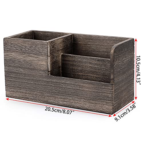 BTSKY Desk Pen Pencil Holder Retro Wood Multi-Function Desk Stationery Organizer Storage Box Pen/Pencil, Business Name Cards Remote Control Holder Office Home Accessories Organizer Vintage Brown - Image 5