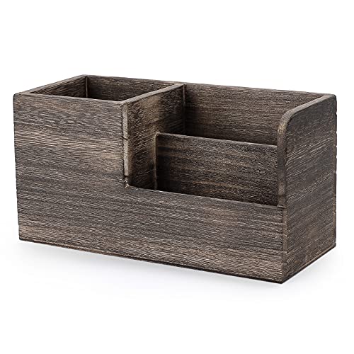 BTSKY Desk Pen Pencil Holder Retro Wood Multi-Function Desk Stationery Organizer Storage Box Pen/Pencil, Business Name Cards Remote Control Holder Office Home Accessories Organizer Vintage Brown - Image 1