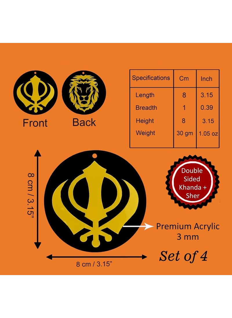 Divya Mantra Divya Mantra Sikh Khanda for Car Home Wall Decor Temple Pooja Items Sacred Religious Decorative Showpiece Interior Hanging Accessories Sher Symbol Lucky Charm Double Sided Black Yellow Set of 4  - Image 2