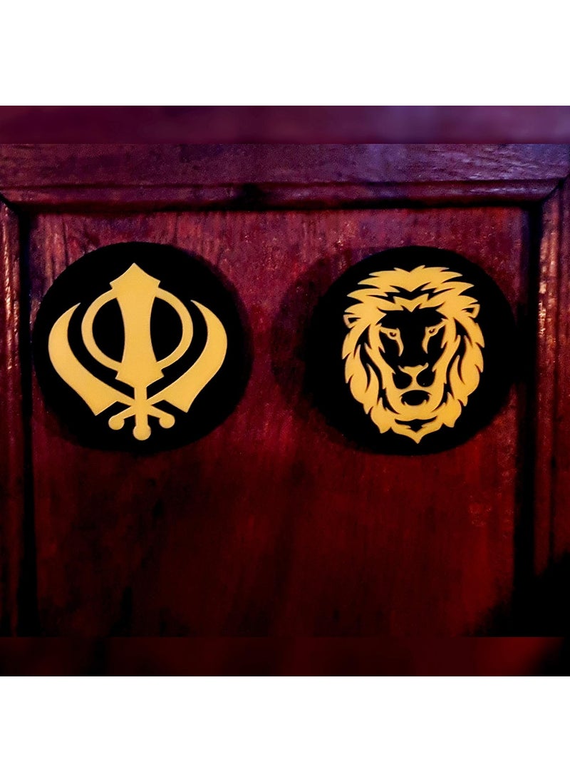 Divya Mantra Divya Mantra Sikh Khanda for Car Home Wall Decor Temple Pooja Items Sacred Religious Decorative Showpiece Interior Hanging Accessories Sher Symbol Lucky Charm Double Sided Black Yellow Set of 4  - Image 5