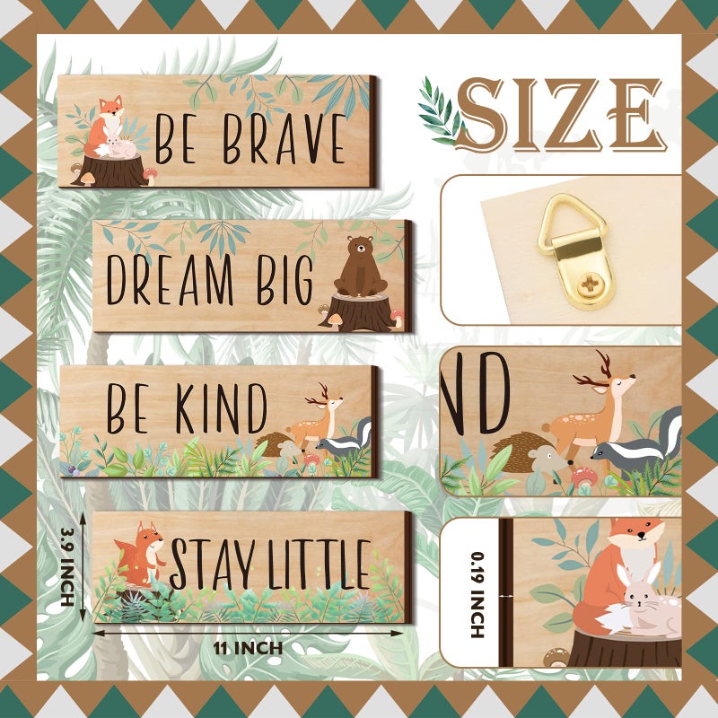 Yookeer 4 Pieces Woodland Nursery Decor Safari wall art Be kind brave curious Cute Jungle Animal Nursery Decor for Bedroom living room home 11x 3.9 Inches(Cute Animals,Light Brown Background) - Image 3
