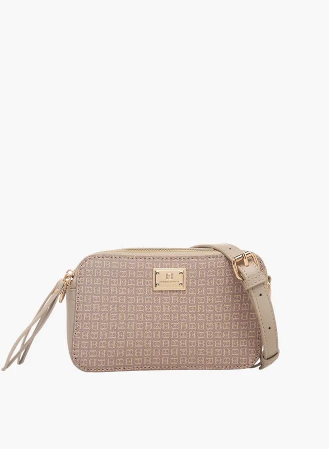 Flora Bella By Shoexpress Women's Monogram Print Crossbody Bag with Zip Closure and Adjustable Strap