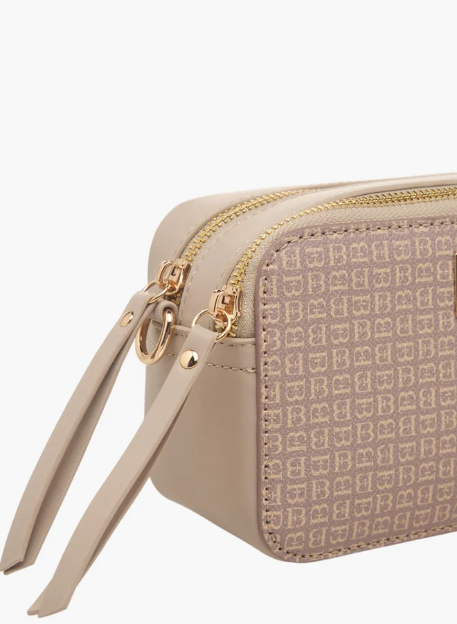 Flora Bella By Shoexpress Women's Monogram Print Crossbody Bag with Zip Closure and Adjustable Strap