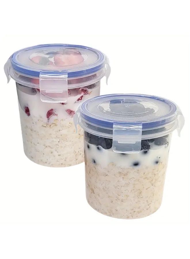2 Pack Plastic Salad Containers With Snap Lock Lids 16 Oz Reusable BPA Free Cereal And Milk Storage Jars Leakproof Design Portable Microwave Safe - Image 1