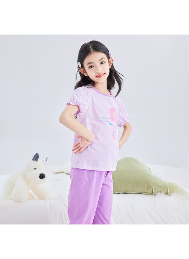 Deesha Girls' Spring And Summer Short-sleeve Capri Pants Pajama Set, Baby Two-piece Sleepwear - Image 2