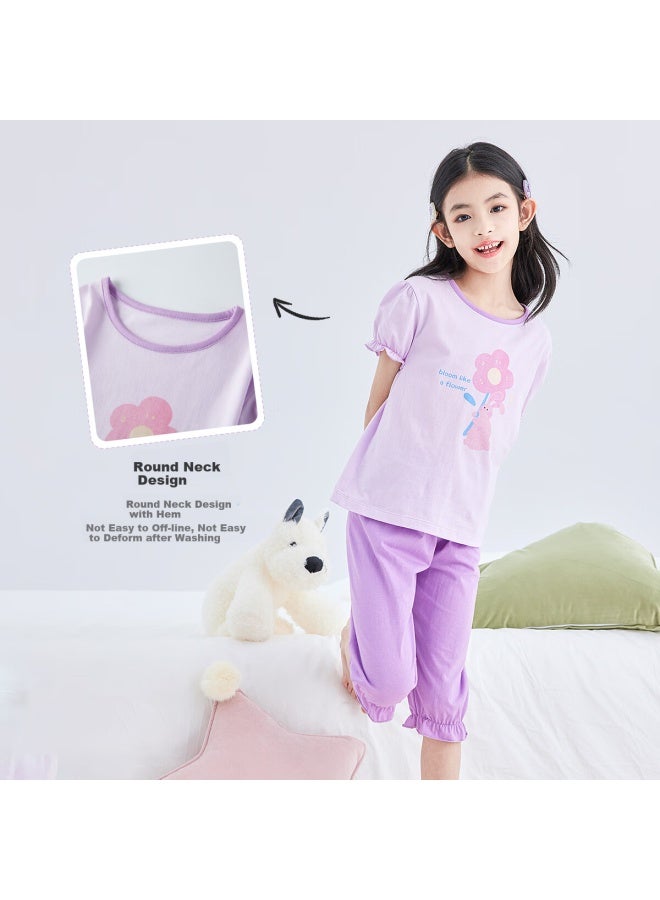 Deesha Girls' Spring And Summer Short-sleeve Capri Pants Pajama Set, Baby Two-piece Sleepwear - Image 1