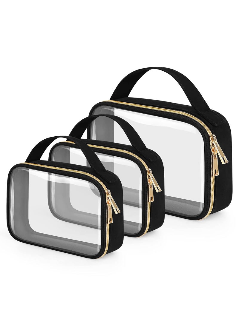 Wedama Wedama TSA Approved Toiletry Bags, 3 Pack Clear Makeup Bags with Handles, Large Opening Clear Toiletry Bags, PVC Cosmetic Bags for Women and Men, Clear Cosmetic Bags with Double Zipper, Black 