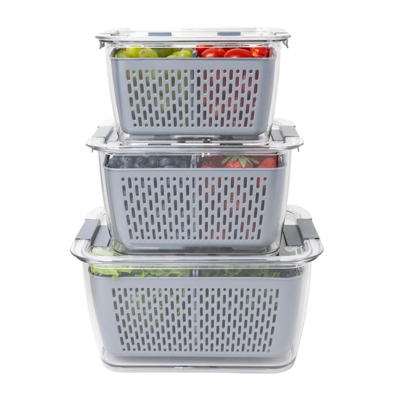 Kitchen Spaces Stackable Fridge Storage Colander Containers for Fresh Produce, Variety Pack, 3 Sizes to Organize Washed Fruits and Veggies, Snap and Seal Lids with Adjustable Vents, Hand Wash Only - Image 3