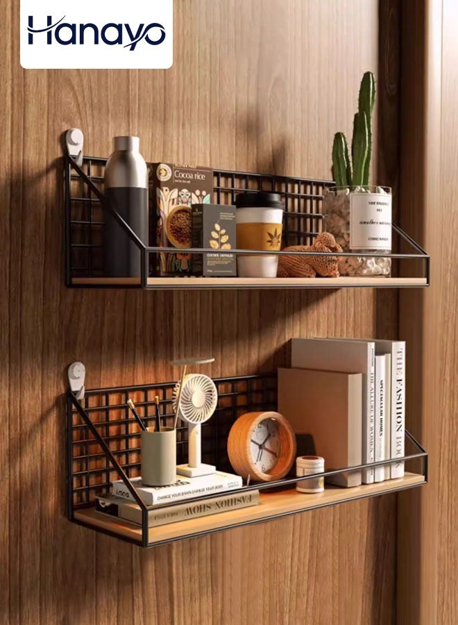 Hanayo 2 Pack Storage Racks Wall Mounted Storage Shelves for Bedroom Metal Floating Shelves Home Decor Wall Shelve for Living Room Office Bedroom Bathroom Kitchen(Black) - Image 1