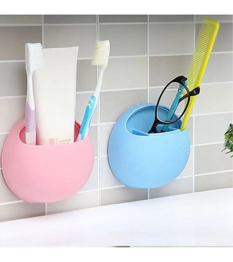 Blue Strong Suction Cup Bathroom Toothbrush Toothpaste Holder Multifunctional Storage Organizer Shelf - Image 2