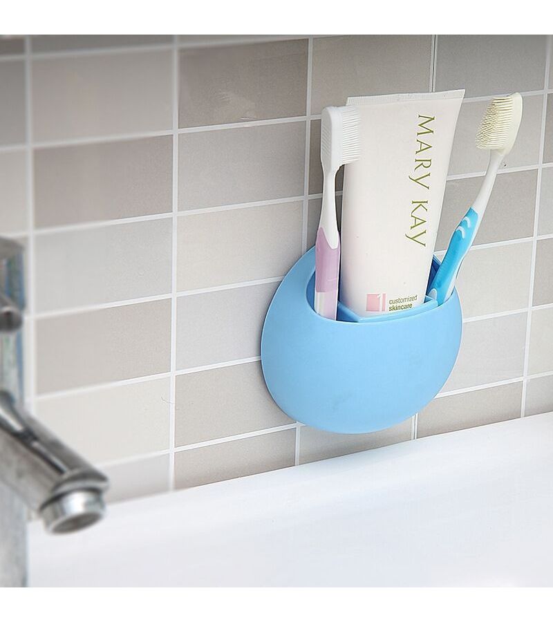 Blue Strong Suction Cup Bathroom Toothbrush Toothpaste Holder Multifunctional Storage Organizer Shelf - Image 1