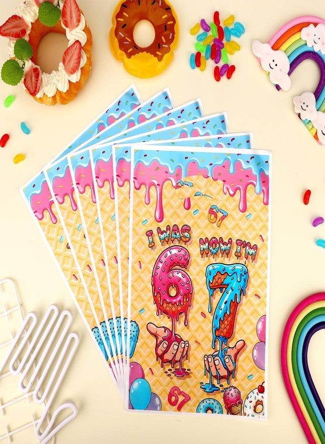 Fukaisu 50pcs 67 Birthday Gift Bags, Funny I Was 6 Now I’m 7 Meme Party Favor Bags with Handles Ice Cream Theme Six Seven Goodie Bag for 7th Birthday Party Candy Treats and Celebration Supplies - Image 3
