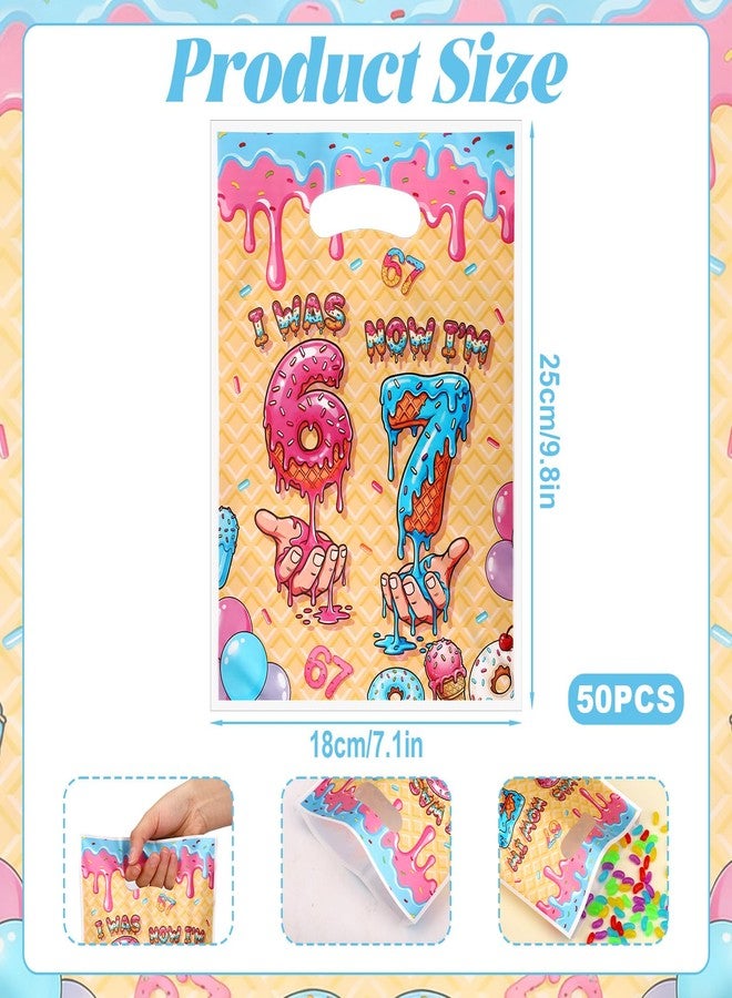 Fukaisu 50pcs 67 Birthday Gift Bags, Funny I Was 6 Now I’m 7 Meme Party Favor Bags with Handles Ice Cream Theme Six Seven Goodie Bag for 7th Birthday Party Candy Treats and Celebration Supplies - Image 2