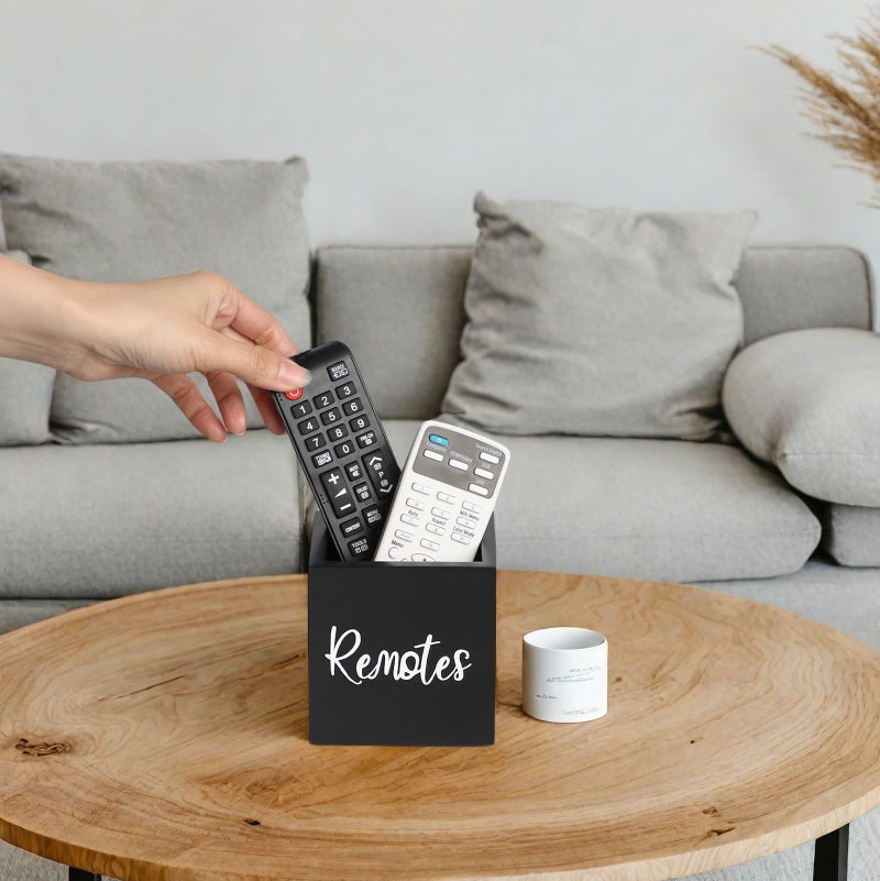 LBEMEY Wood Remote Control Holder, TV Remote Control Organizer for Home Bedroom Table, Multi-Purpose Desktop Storage (Black, S,for 2 or 3 Remote Controls) - Image 2