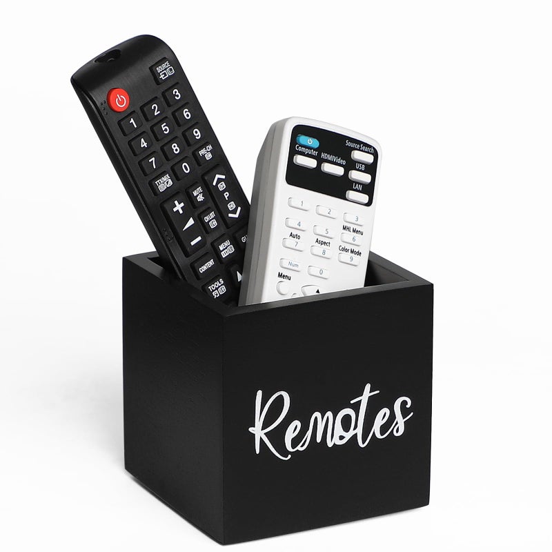 LBEMEY Wood Remote Control Holder, TV Remote Control Organizer for Home Bedroom Table, Multi-Purpose Desktop Storage (Black, S,for 2 or 3 Remote Controls) - Image 1